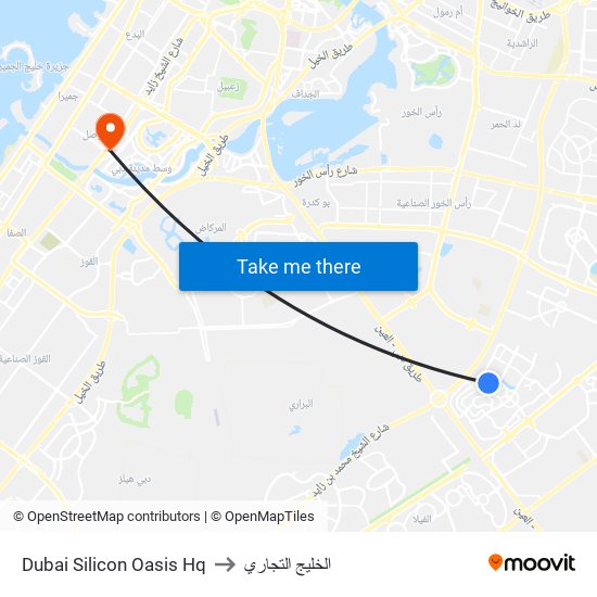 Dubai Silicon Oasis Hq to الخليج التجاري map