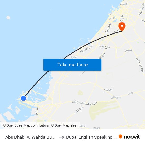 Abu Dhabi Al Wahda Bus Station to Dubai English Speaking College map