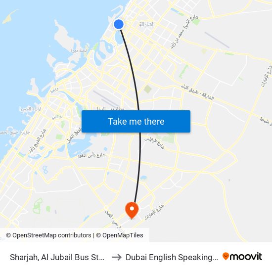 Sharjah, Al Jubail Bus Station - 02 to Dubai English Speaking College map