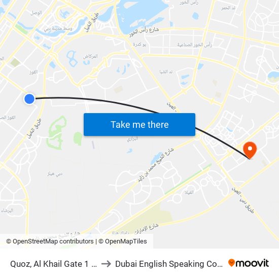 Quoz, Al Khail Gate 1 - 01 to Dubai English Speaking College map