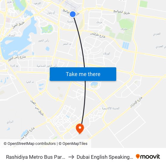 Rashidiya Metro Bus Parking - 01 to Dubai English Speaking College map