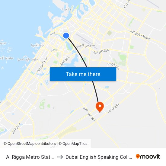 Al Rigga Metro Station to Dubai English Speaking College map
