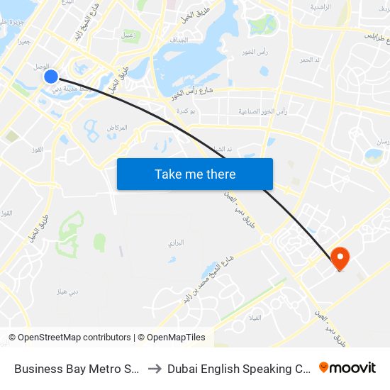 Business Bay Metro Station to Dubai English Speaking College map