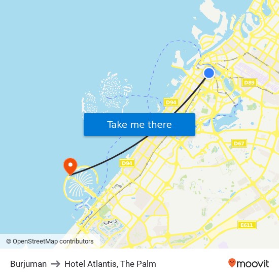 Burjuman (Exit 1) to Hotel Atlantis, The Palm map