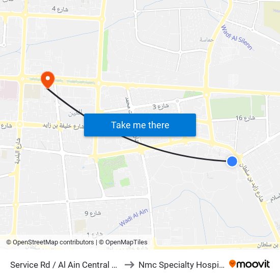 Service Rd  / Al Ain Central Bus Station to Nmc Specialty Hospital Al Ain map