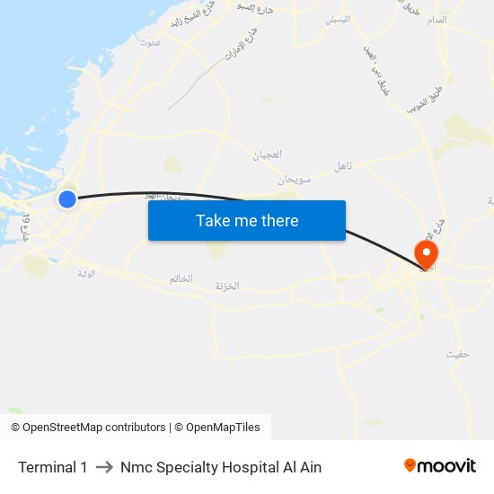 Terminal 1 to Nmc Specialty Hospital Al Ain map
