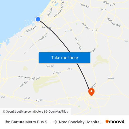 Ibn Battuta  Metro Bus Stop - 2 to Nmc Specialty Hospital Al Ain map