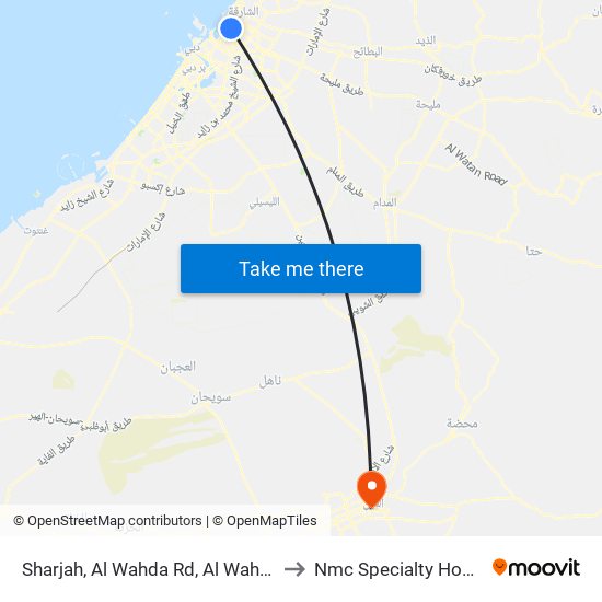 Sharjah, Al Wahda Rd, Al Wahda Center 2 - 02 to Nmc Specialty Hospital Al Ain map