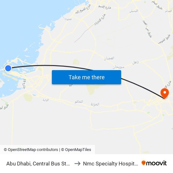 Abu Dhabi, Central Bus Station - 01 to Nmc Specialty Hospital Al Ain map