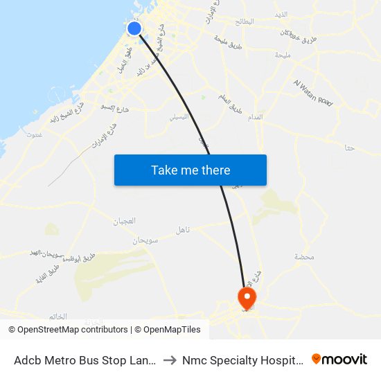 Adcb Metro Bus Stop Landside - 1 to Nmc Specialty Hospital Al Ain map