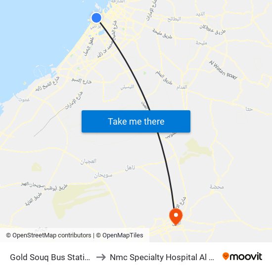 Gold Souq Bus Station to Nmc Specialty Hospital Al Ain map