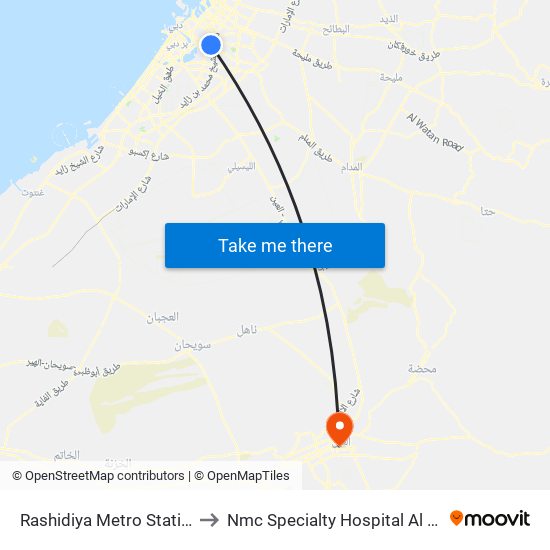 Rashidiya Metro Station to Nmc Specialty Hospital Al Ain map