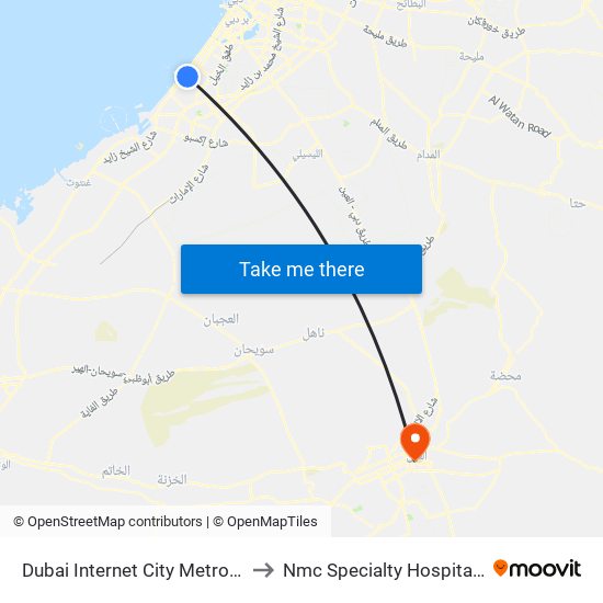 Dubai Internet City Metro Station to Nmc Specialty Hospital Al Ain map