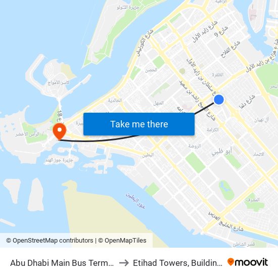 Abu Dhabi Main Bus Terminal to Etihad Towers, Building 1 map