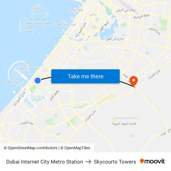 Dubai Internet City Metro Station to Skycourts Towers map