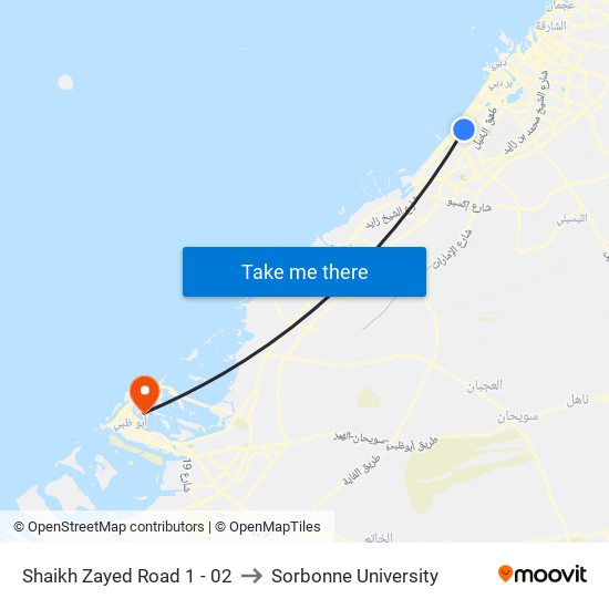 Shaikh Zayed  Road 1 - 02 to Sorbonne University map