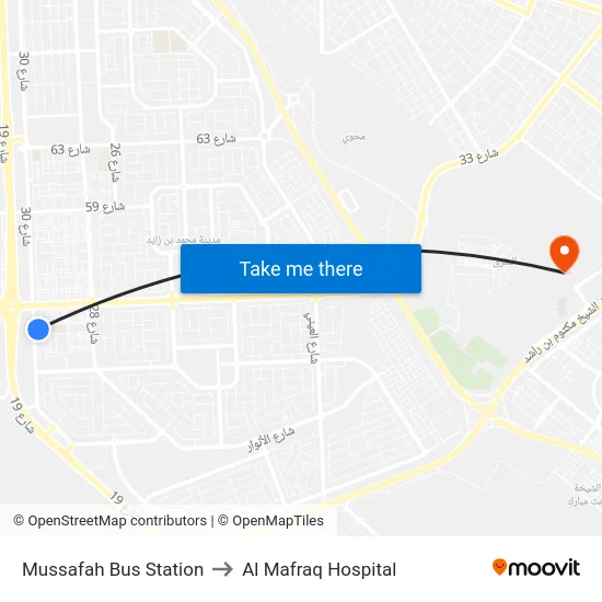 Mussafah Bus Station to Al Mafraq Hospital map
