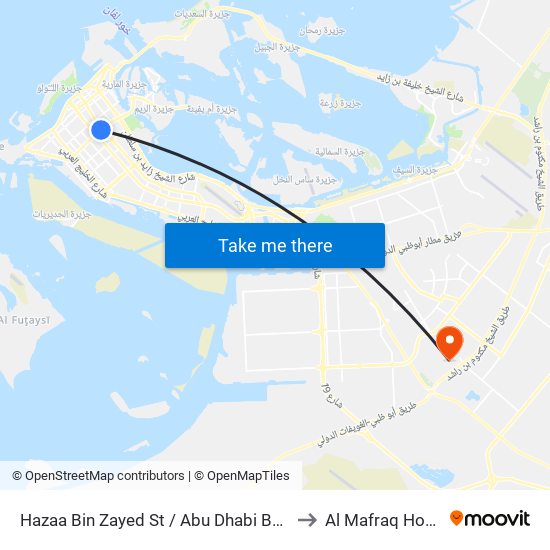 Hazaa Bin Zayed St /  Abu Dhabi Bus Station to Al Mafraq Hospital map