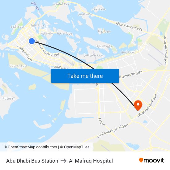 Abu Dhabi Bus Station to Al Mafraq Hospital map