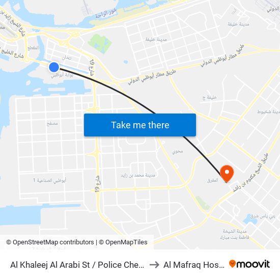 Al Khaleej Al Arabi St / Police Check Point to Al Mafraq Hospital map