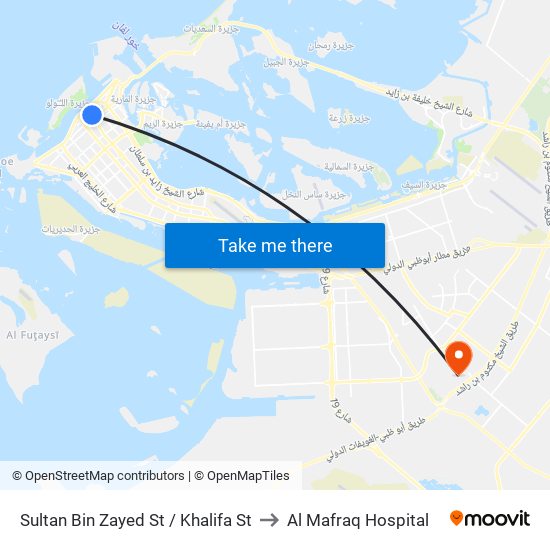 Sultan Bin Zayed St / Khalifa St to Al Mafraq Hospital map