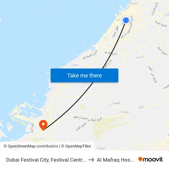 Dubai Festival City, Festival Centre - 01 to Al Mafraq Hospital map