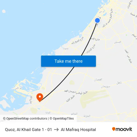 Al Quoz, Al Khail Gate 1 - 01 to Al Mafraq Hospital map