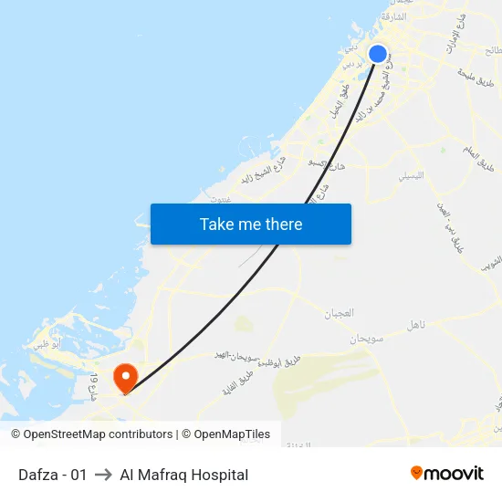 Dafza - 01 to Al Mafraq Hospital map