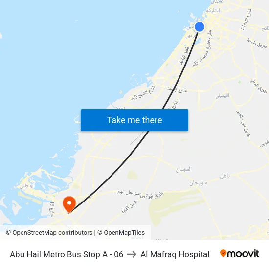 Abu Hail Metro Bus Stop A - 06 to Al Mafraq Hospital map