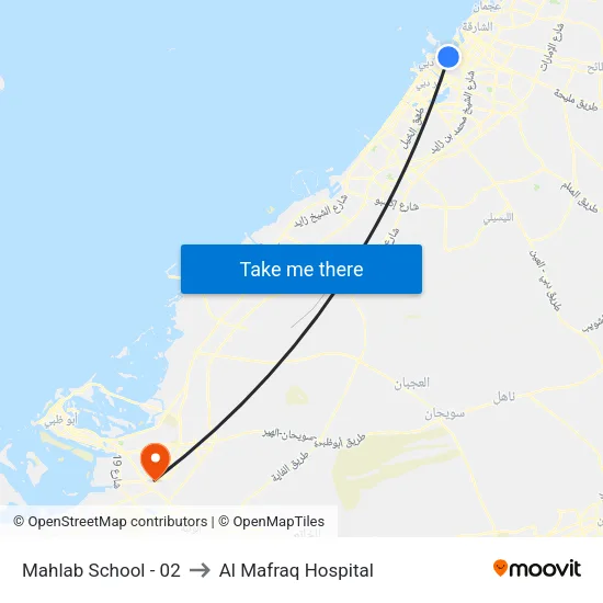 Mahlab School - 02 to Al Mafraq Hospital map