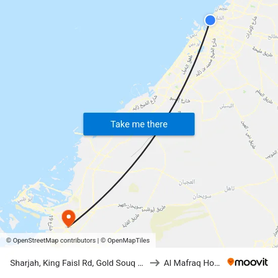Sharjah, King Faisal Road, Gold Souk (Old) - 01 to Al Mafraq Hospital map