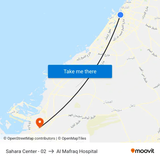 Sahara Center - 02 to Al Mafraq Hospital map