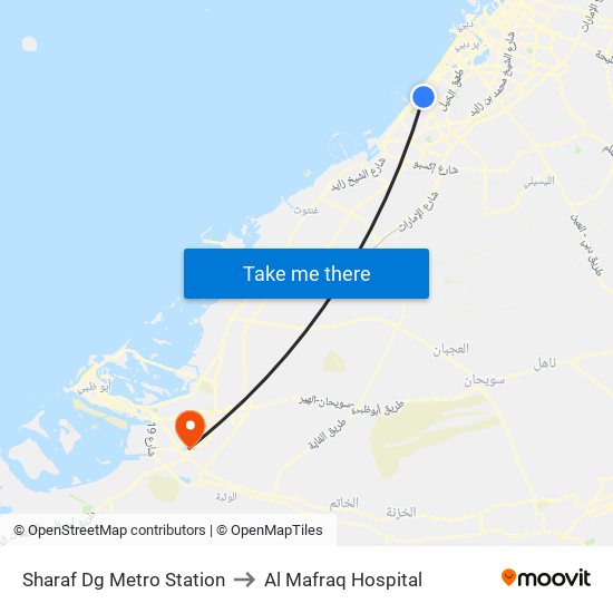 Sharaf Dg Metro Station to Al Mafraq Hospital map