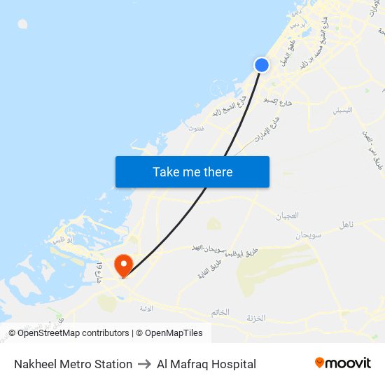 Nakheel Metro Station to Al Mafraq Hospital map