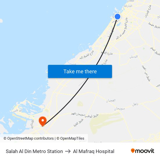 Salah Al Din Metro Station to Al Mafraq Hospital map