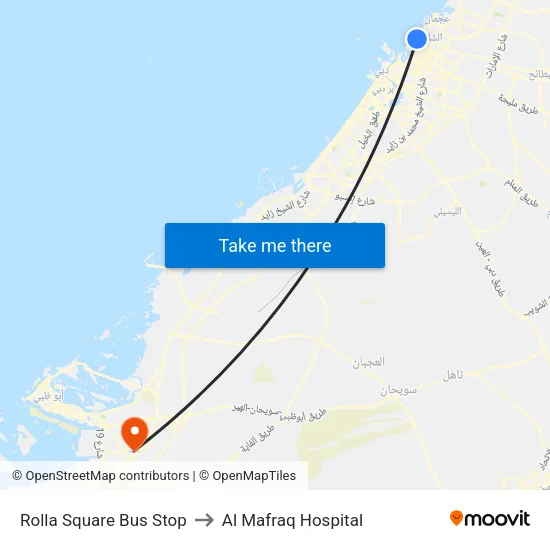 Rolla Square Bus Stop to Al Mafraq Hospital map