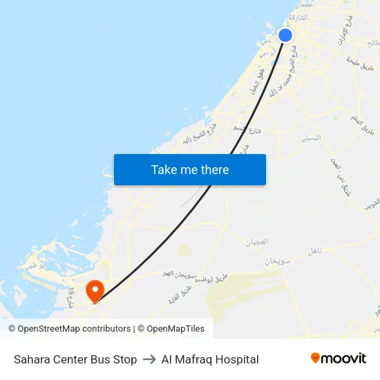 Sahara Center Bus Stop to Al Mafraq Hospital map