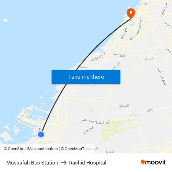 Mussafah Bus Station to Rashid Hospital map