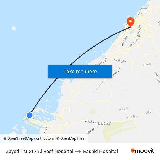 Zayed 1st St / Al Reef Hospital to Rashid Hospital map