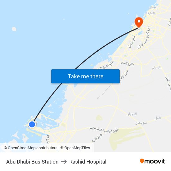 Abu Dhabi Bus Station to Rashid Hospital map