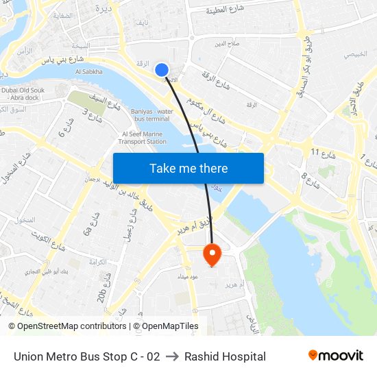 Union Metro Bus Stop C - 02 to Rashid Hospital map