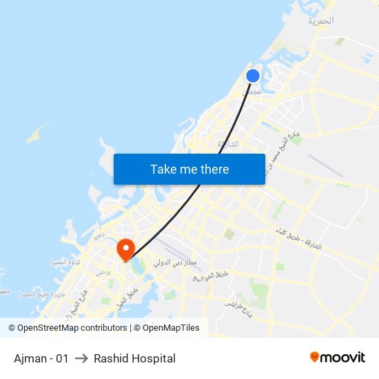 Ajman - 01 to Rashid Hospital map