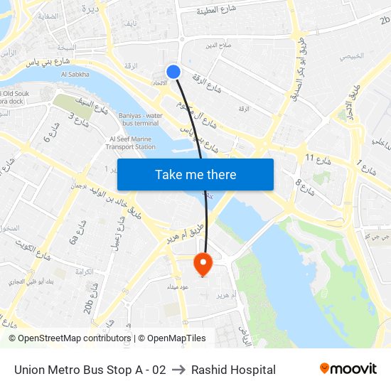 Union Metro Bus Stop A - 02 to Rashid Hospital map