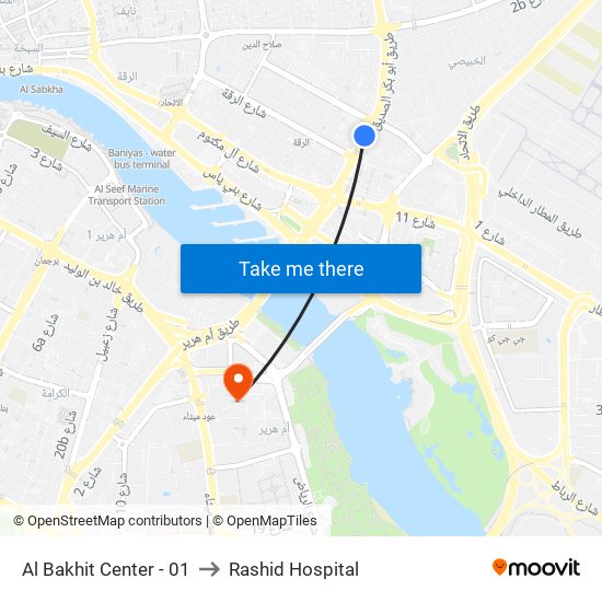 Al Bakhit Center - 01 to Rashid Hospital map