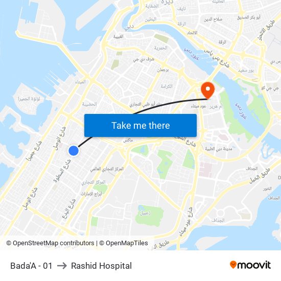 Bada'A - 01 to Rashid Hospital map