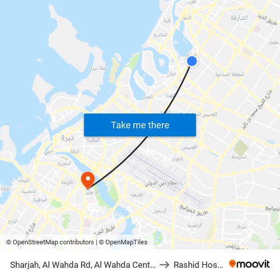 Sharjah, Al Wahda Rd, Al Wahda Center 2 - 02 to Rashid Hospital map