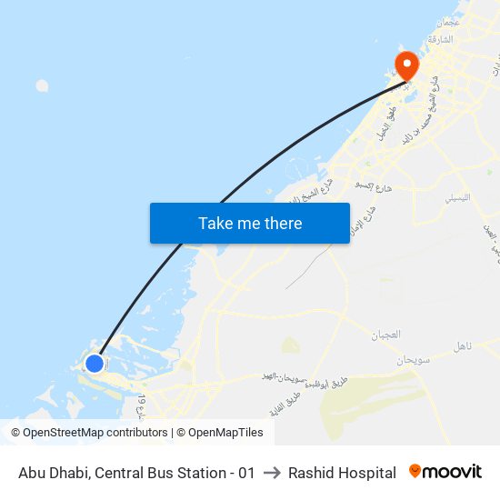 Abu Dhabi, Central Bus Station - 01 to Rashid Hospital map