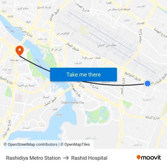 Rashidiya Metro Station to Rashid Hospital map