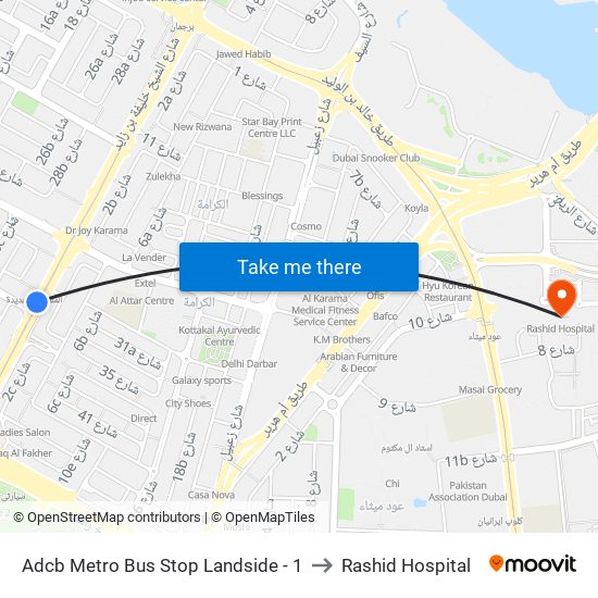 Adcb Metro Bus Stop Landside - 1 to Rashid Hospital map