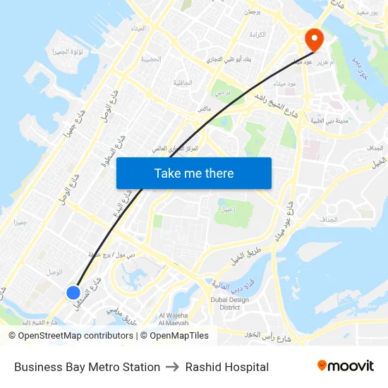 Business Bay Metro Station to Rashid Hospital map